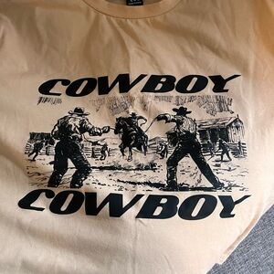 SHEIN Crop-top Cowboy Graphic Tan Shirt